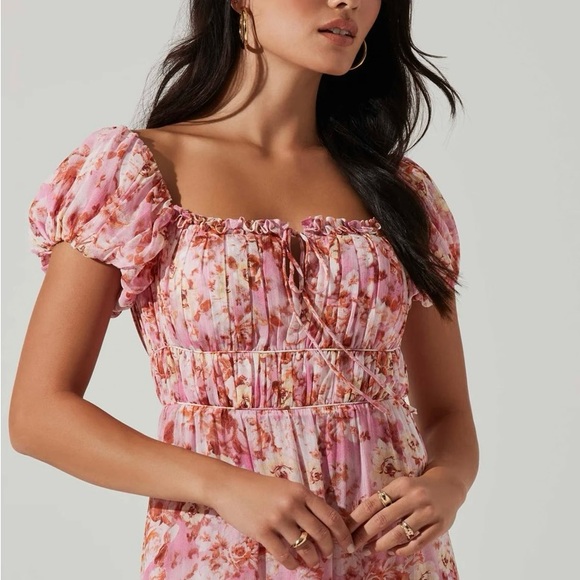 ASTR Roseline Off Shoulder Floral Maxi Dress, Pink/Orange, Size Large - Picture 2 of 11